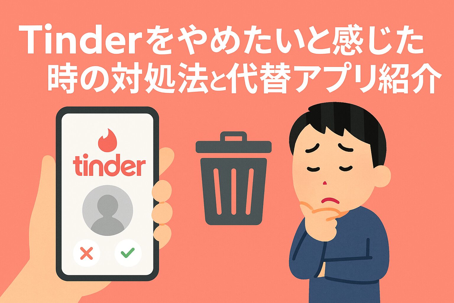 Tinderをやめたいと感じた時の対処法と代替アプリ紹介
